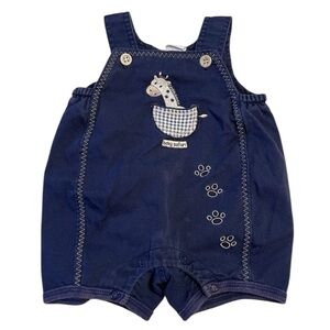 Vintage Blue 100% Cotton Baby Boy Embroidered Overalls 0-3 Months Baby Safari